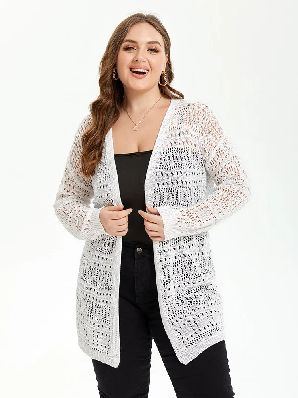 Wholesale Affordable Women's SweatersSolid Pointelle Knit Drop Shoulder Open Front Cardigan