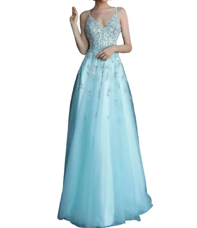 elegant prom dressesBeaded Bodice Prom Dress In Light Blue