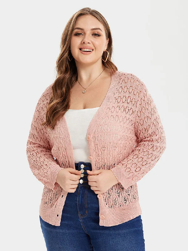 Extra-Large Flannel-Lined SweatersPointelle Knit Button Front Cardigan