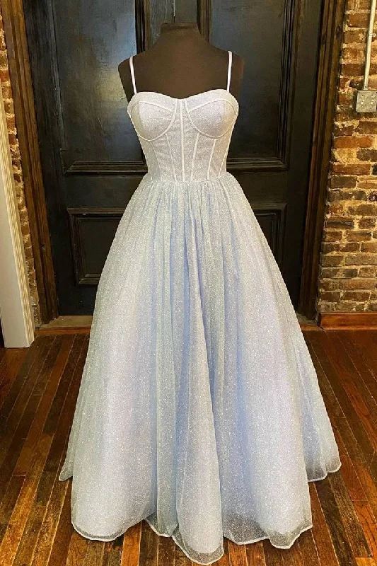 high-low prom dressesPrincess Light Blue A-line Straps Long Prom Gown