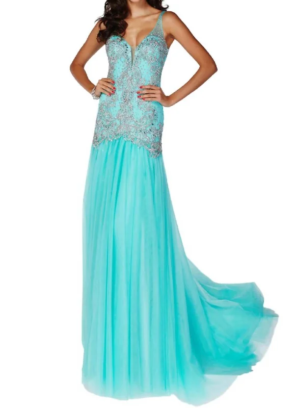 prom dresses for apple shapesGlittered Prom Dress In Turquoise