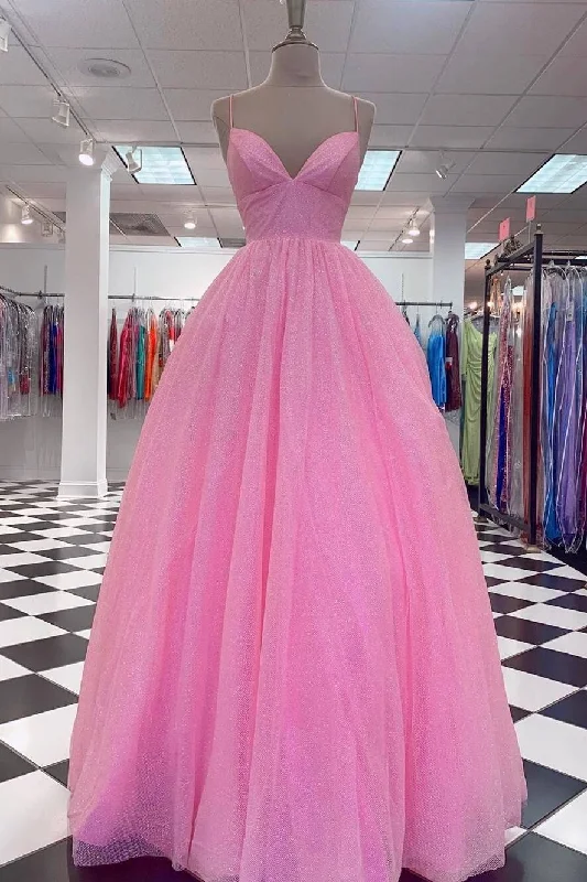 prom dress cleaningGlitter Pink Halter Tulle Prom Dress