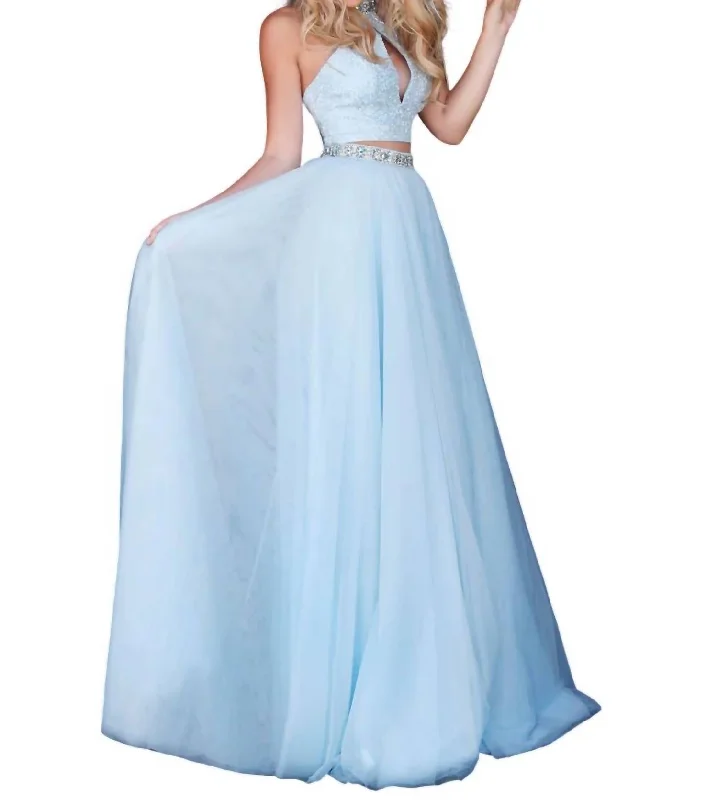 prom dresses for hourglass figuresTwo-Piece Beaded Keyhole Prom Dress In Light Blue