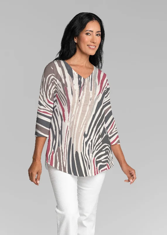 Fruity Stripes Neutral (14305) ~ Short Sleeve Scoop Neck Flowy Tunic