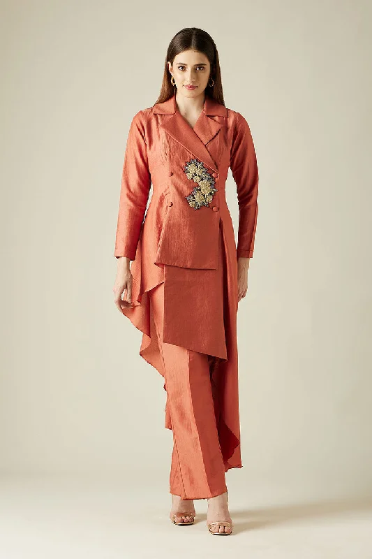 Orange Bloom Blazer Tunic & Pant Co-Ord Set