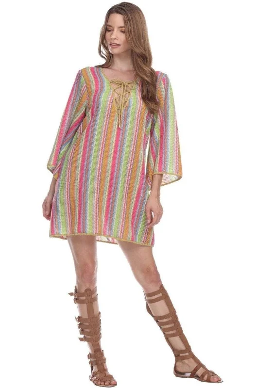 Women's Striped Beach Tunic Cover Up | Lace - Up Tunic Coverup