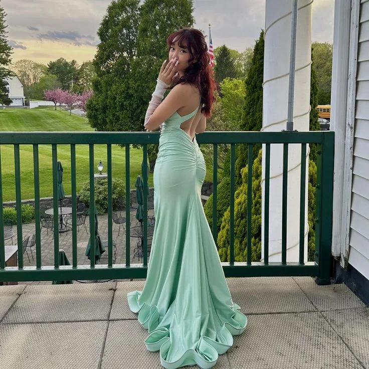 prom dress inspiration galleriesElegant Light Green Backless Long Prom Dress Mermaid Evening Dress Y8043