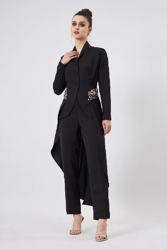 Black Crystal Blazer Tunic & Pant Co-Ord Set