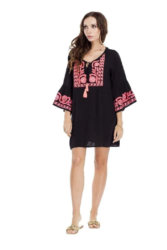 Bohemian Embroidered Summer Tunics With Tassels For Swimwear Cover Ups and Casual Lounge or Patio wear