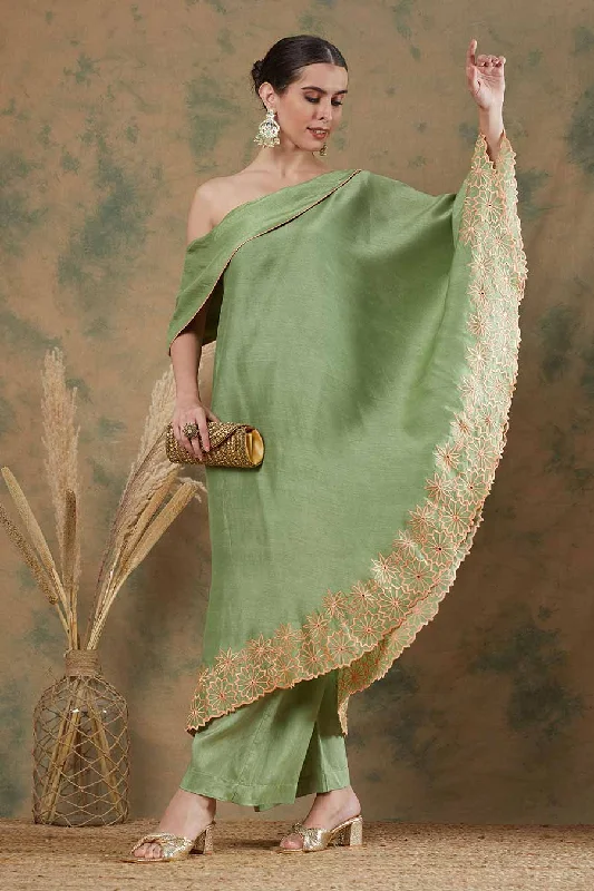 Sage Green Embroidered Tunic & Palazzo Set