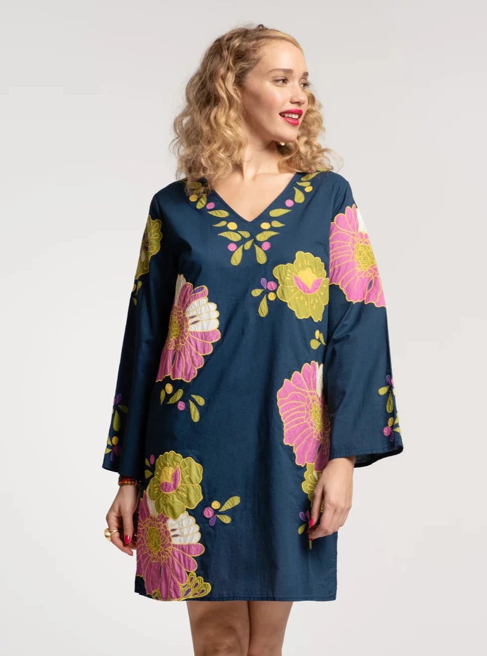 Goldie Tunic African Daisy in Navy Multi Embroidery