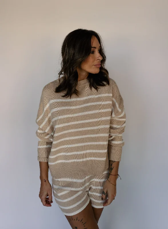 Plus-Size SweatersJoelle Striped Sweater & Short Set - Taupe