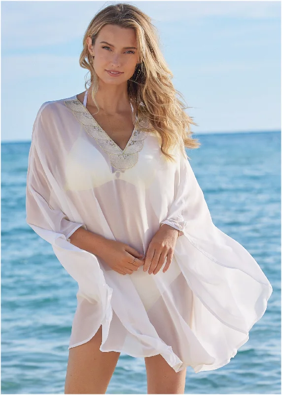 Embellished Tunic Cover-Up - Pearl White