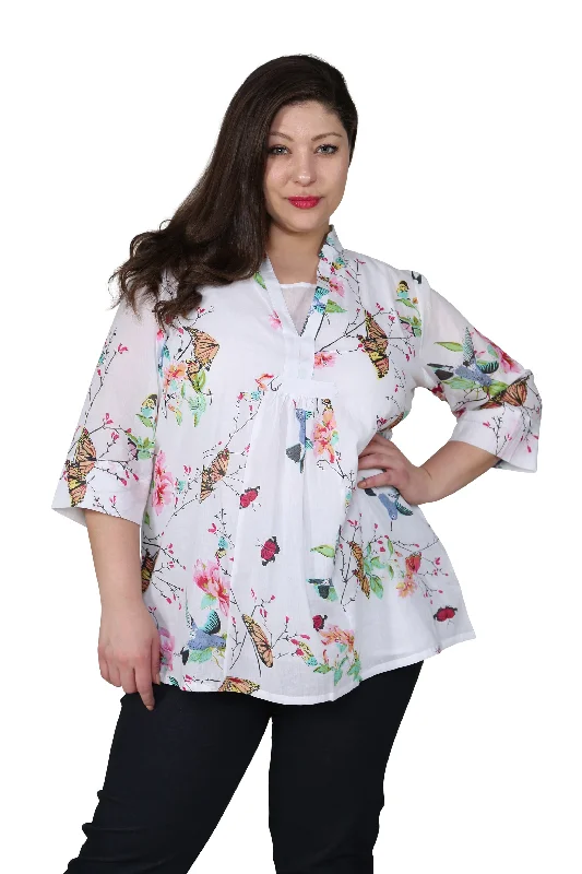 Plus Size Hummingbird/Butterfly Print Tunic