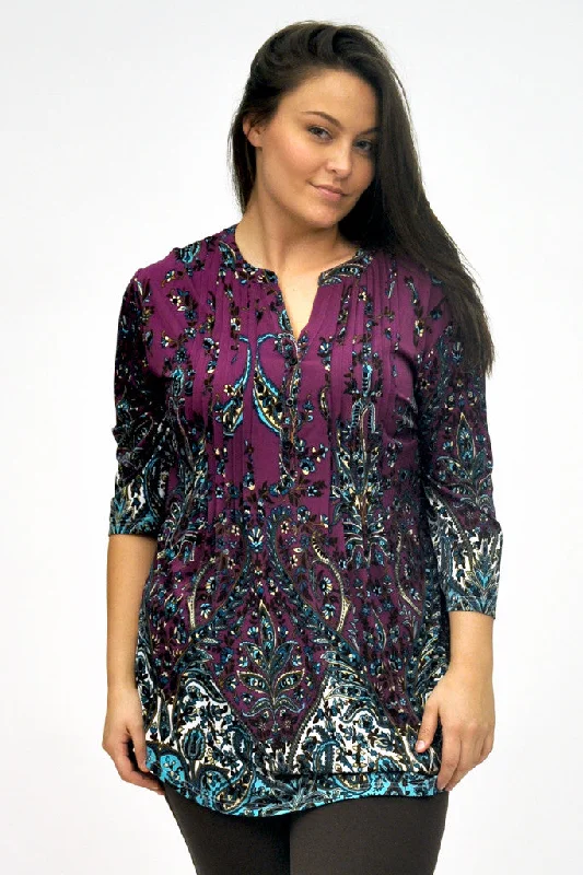 Plus Size La Cera Pleat Front Printed Tunic