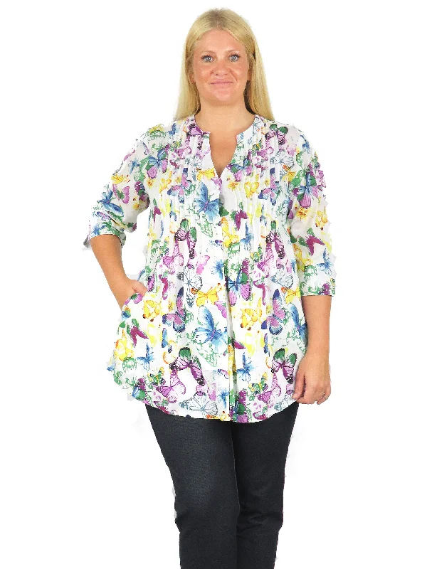 La Cera Rainbow Butterfly Print Pleated Tunic - Plus Size