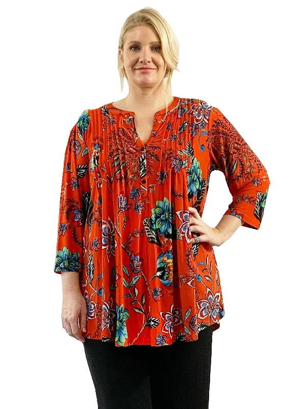 Plus Size La Cera Mandarin Floral Print Tunic