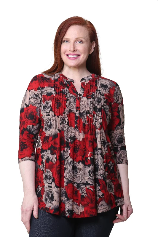 Plus Size La Cera Midnight Roses Print Tunic