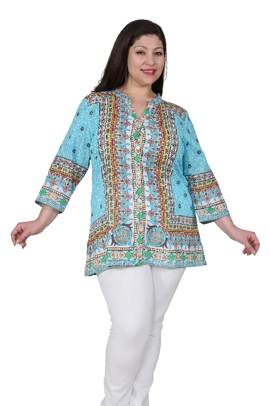 Plus Size Mosaic Border Print Tunic