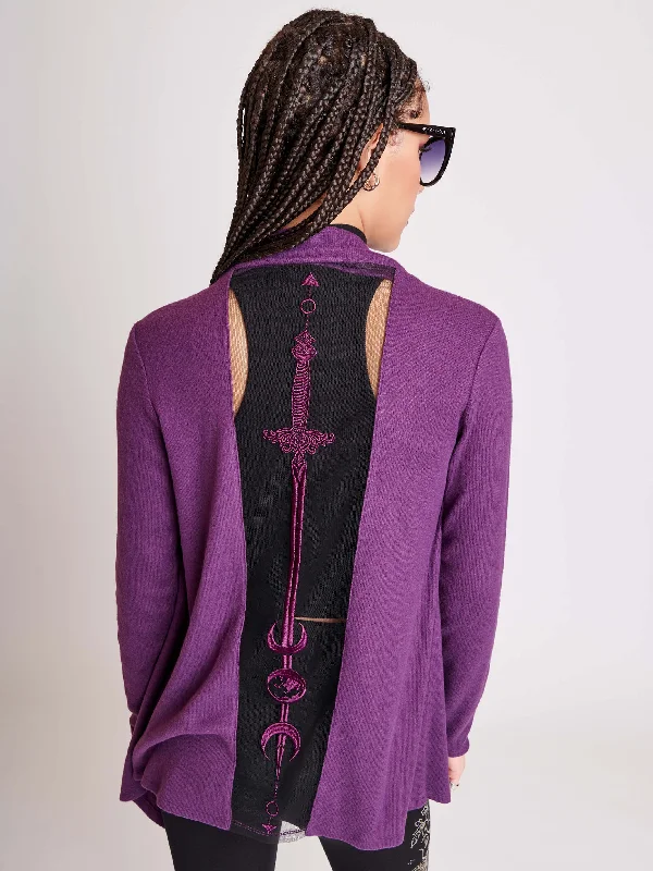 Embellished SweatersPurple Dagger Cardigan