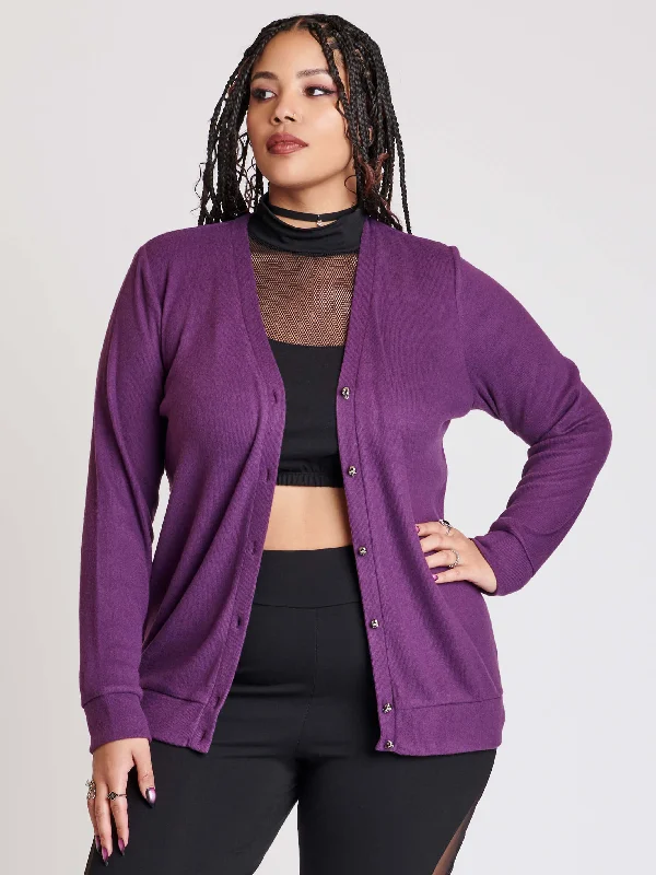 Casual SweatersPurple Skull Button Cardigan