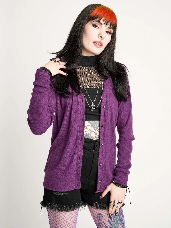 Dressy SweatersPurple Skull Button Cardigan