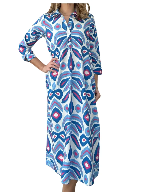 The Sara Ikat Long Tunic in Pink / Blue