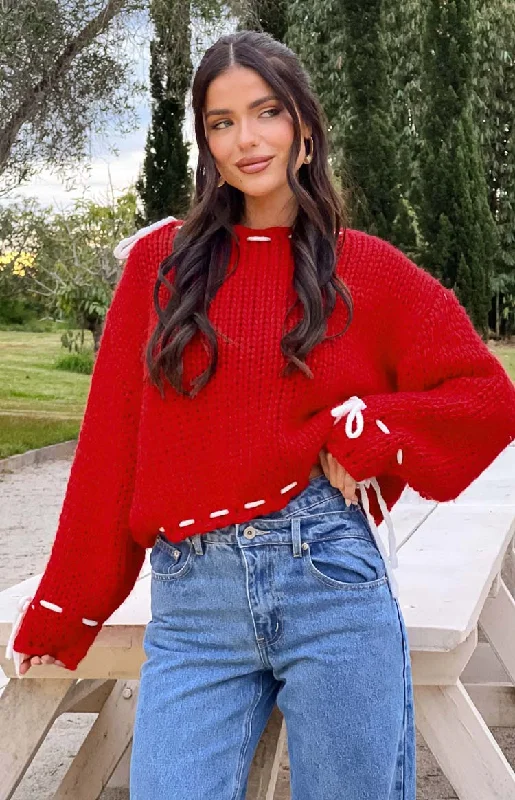 Stylish Trendy Pullover SweatersBea Red Sweater