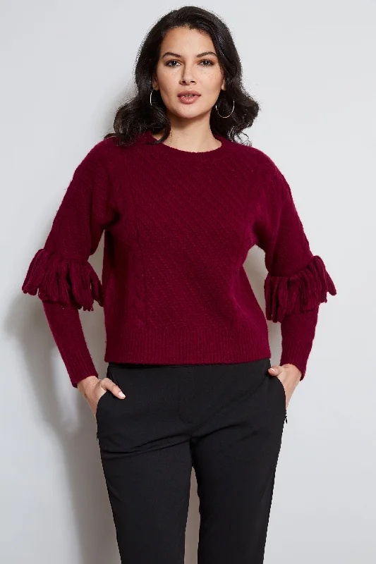 Wool SweatersCable Knit Fringe Sweater