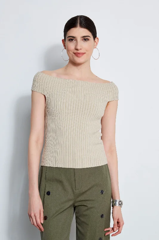 Cozy Custom Embellished SweatersOff Shoulder Rib Sweater