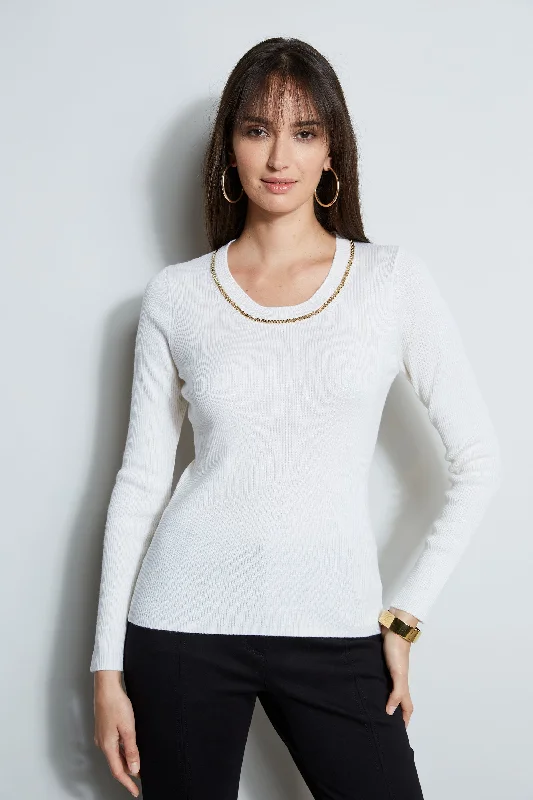 Fitted High-Quality Wool SweatersMerino Rib Chain Detail Sweater