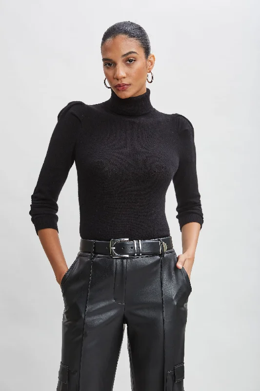 Women's SweatersRuched Sleeve Cashmere Wool Sweater