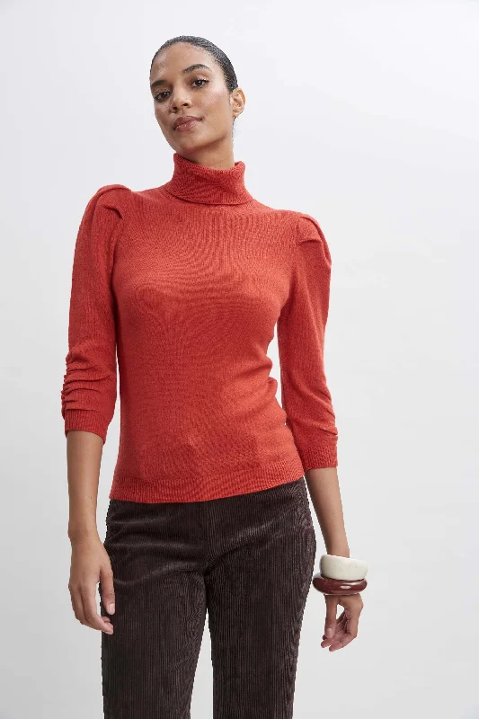 Cardigan SweatersRuched Sleeve Cashmere Wool Sweater