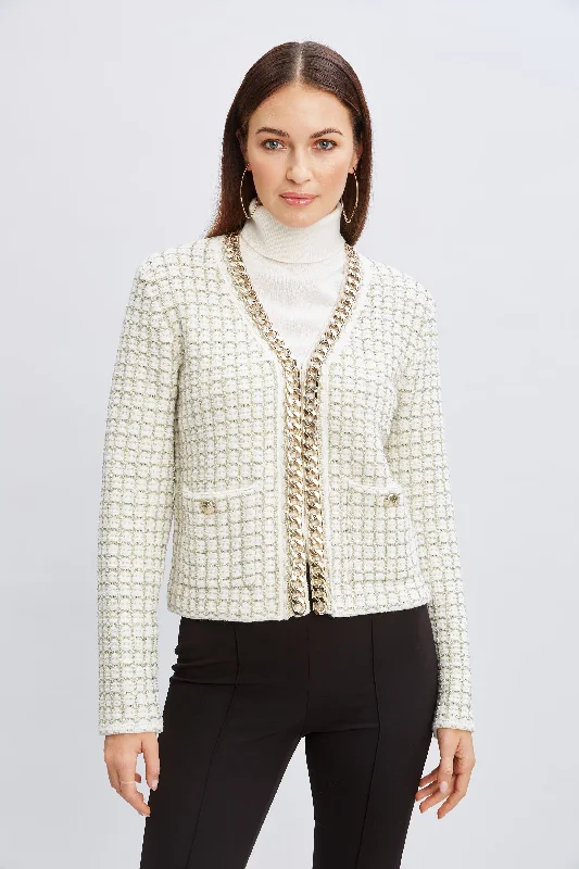 Elegant SweatersChain Trim Metallic Cardigan