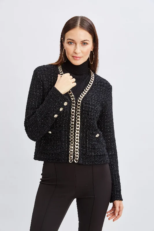 Discounted SweatersChain Trim Metallic Cardigan