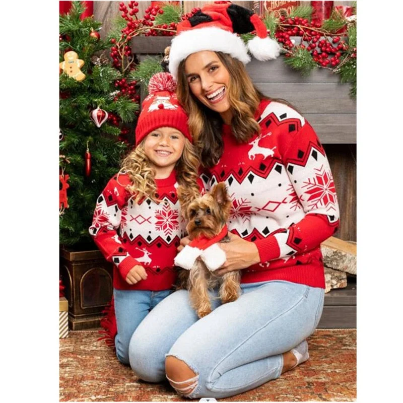 Cardigan Discounted Baby SweatersChristmas Sweater Family Mother Daughter Matching Clothes Printing Knitwear