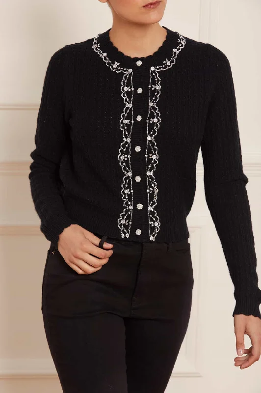 Fashionable SweatersCrystal Border Short Cardigan