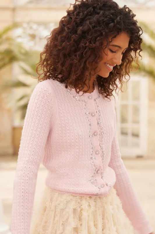 Extra-Large SweatersCrystal Border Short Cardigan