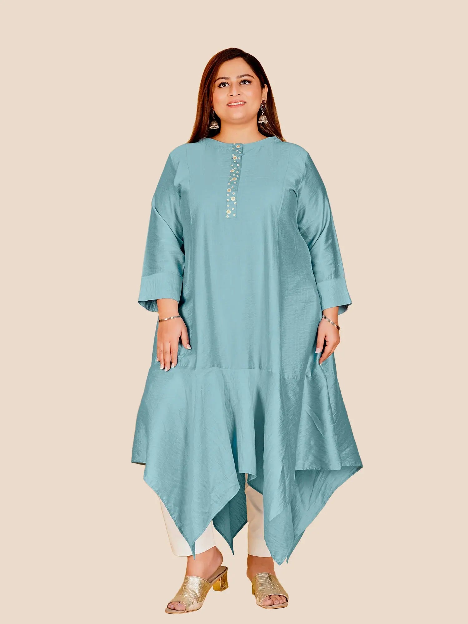 Curvy Lane Stylish Ladies Asymmetrical Styled Tunic -Sky Blue