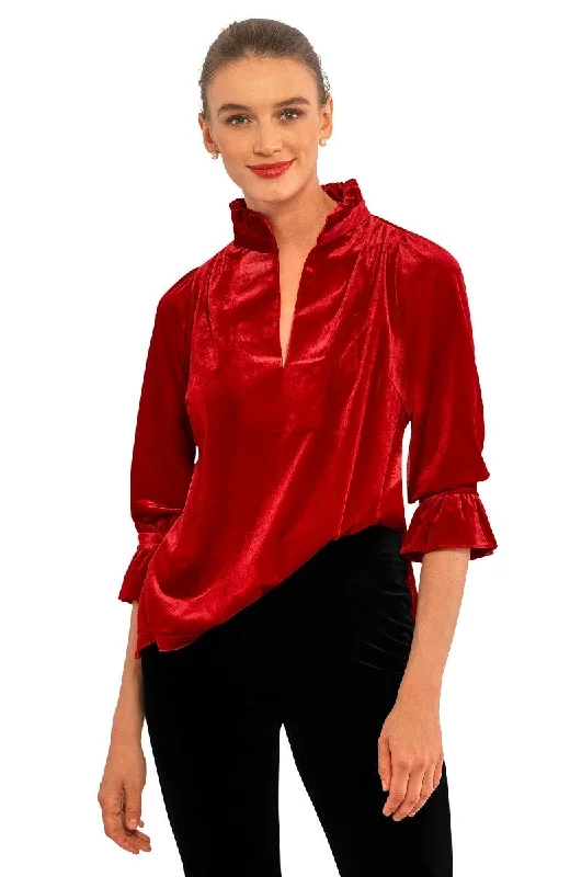 Gretchen Scott Ruffleneck Tunic - Silky Velvet - Red