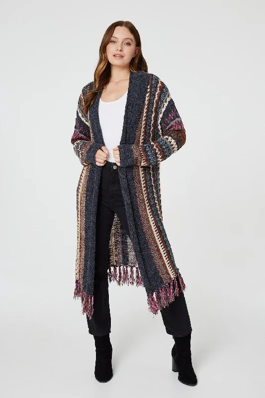 Luxurious Chunky SweatersFair Isle Open Front Knit Cardigan