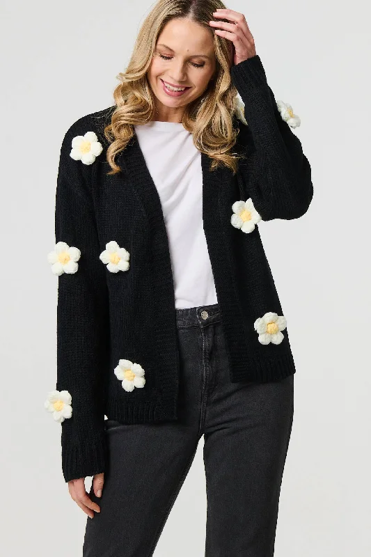 Soft SweatersFloral Crochet Embellished Wrap Cardigan