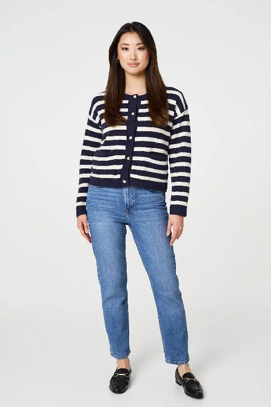 Children's SweatersStriped Button Detail Cropped Cardigan