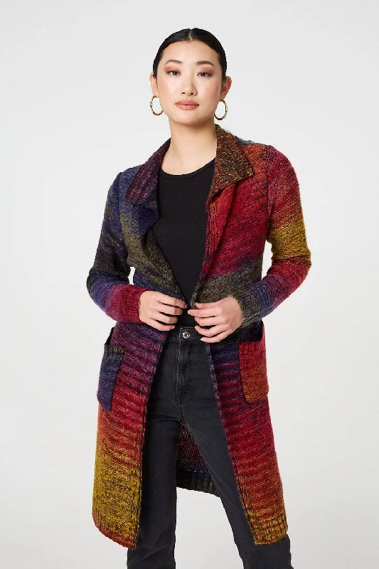 Casual SweatersRainbow Print Longline Knit Cardigan