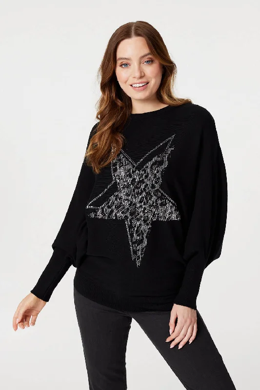 High-Quality Wool SweatersStar Embellished Knit Sweater